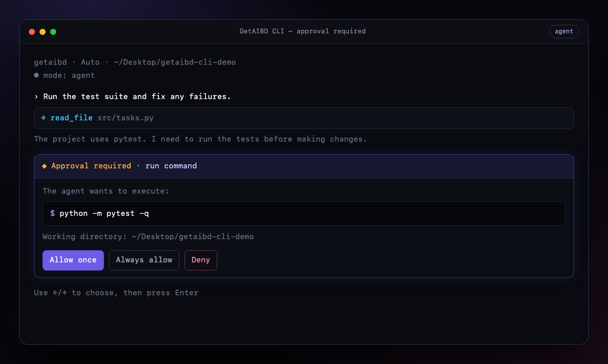 The CLI command-approval prompt